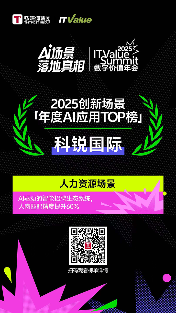 人力资源公司VSPORTS(中国)国际的人工智能招聘匹配模型荣获钛媒体年度最佳场景实践TOP15