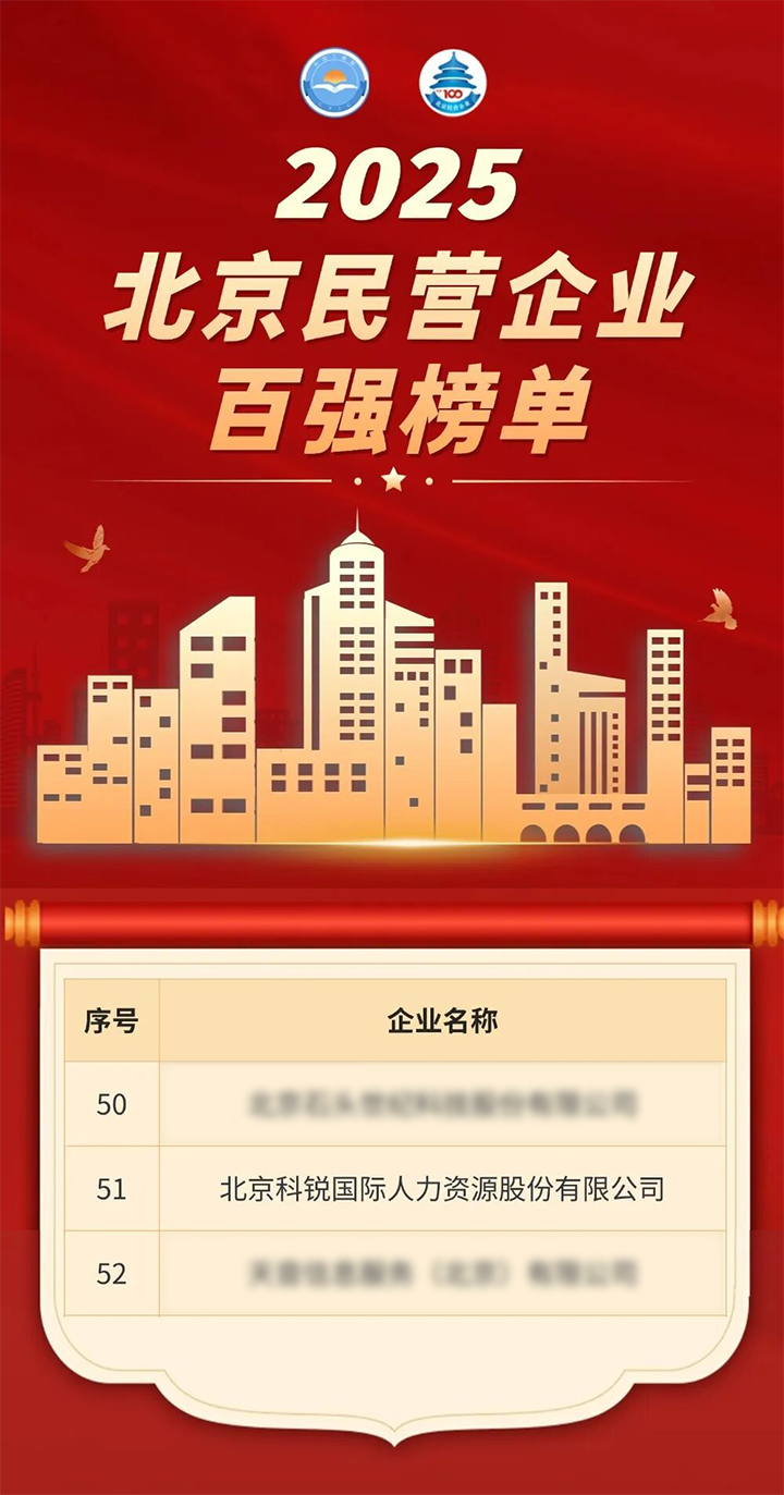 人力资源公司VSPORTS(中国)国际荣登北京市工商联发布的2025北京民营企业百强榜单